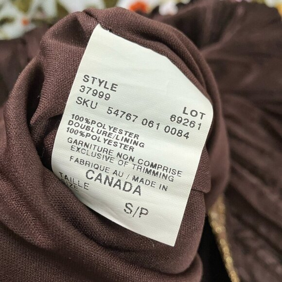Vintage Le Chateau Maxi Skirt Womens S Tiered Brown Satin Sequin Y2K Made Canada - Picture 7 of 9